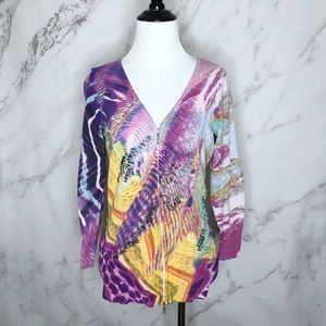 Alberto Makali Purple Beaded Zip Up Cardigan Top